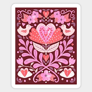 Folk Floral Heart Design Magnet